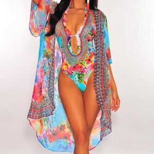 Sexy Floral Print One Piece Swimsuit With Cover Up